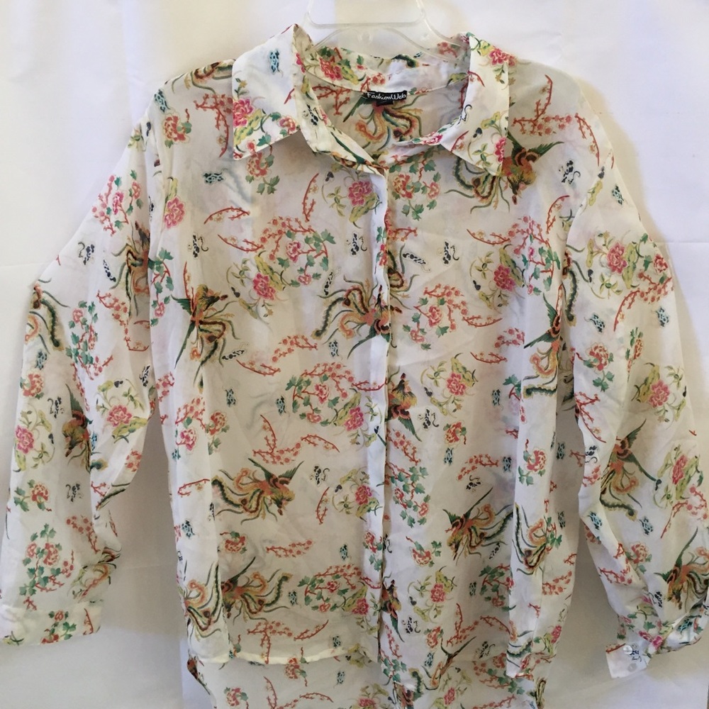 FASHION WEB IVORY FLORAL 3X LONG SLEEVE BLOUSE TAB